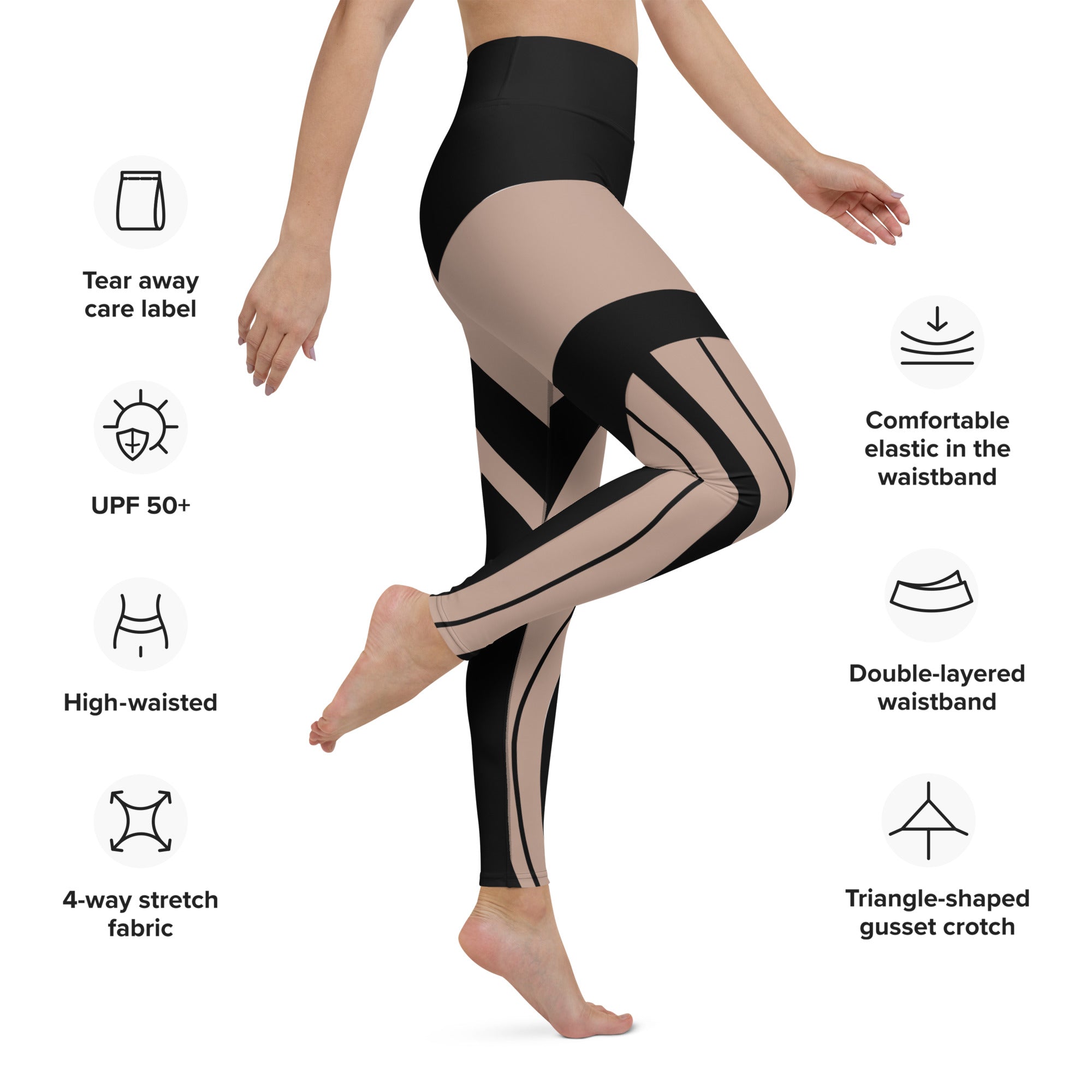 Bold Tan & Black Stripes Yoga Leggings